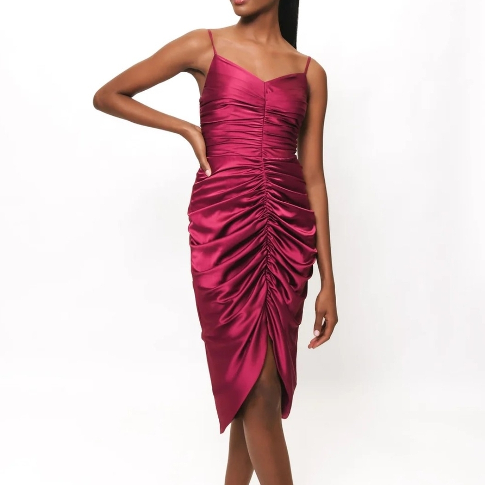 Hutch Satin Midi Dress in Rich Pink